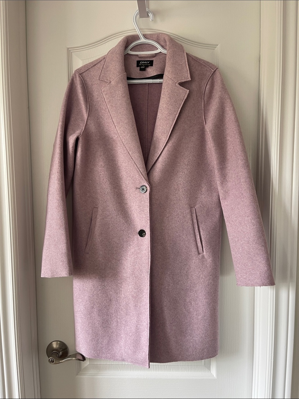ONLY Blush Pink Single-Breasted Wool-Blend Pea Coat
